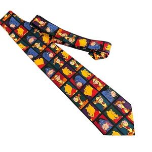 Disney Winnie the Pooh Tigger Eeyore Character Grid Necktie Multicolor Polyester